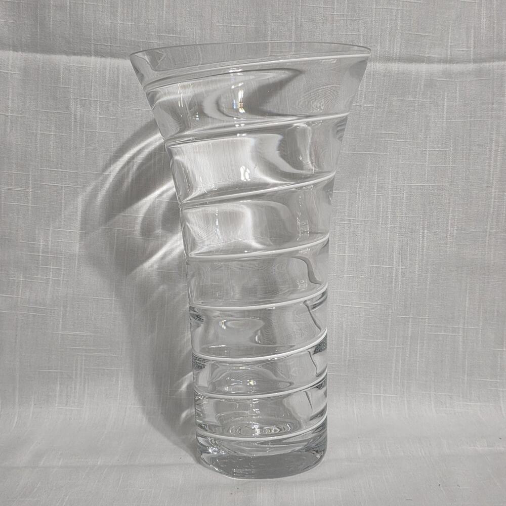 Art Glass Clear Spiral Ribbed Vase Modern Heavy Glass Flower Vase Home Decor 10”
